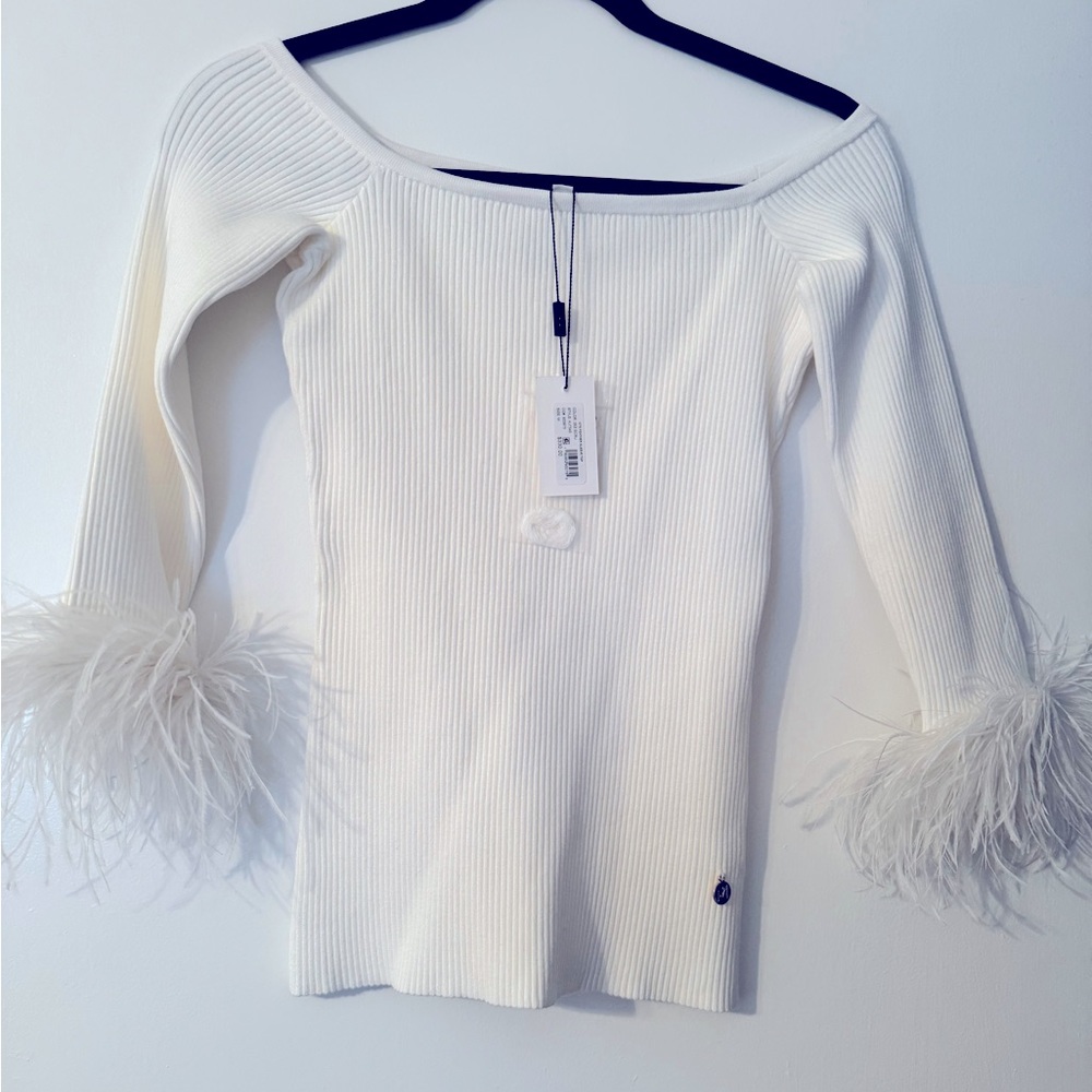 Milly Off the Shoulder Feather Sleeve Top